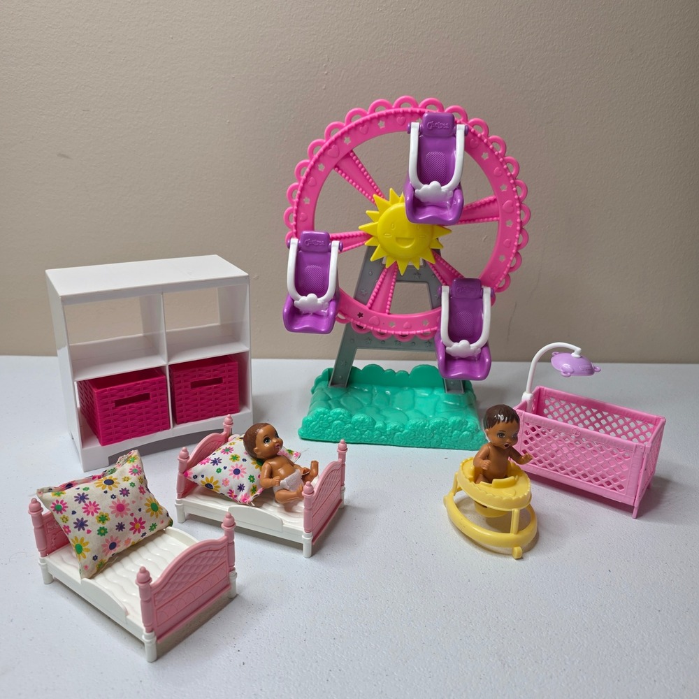 Barbie Chelsea Baby Doll Playset Kids Pink Ferris Wheel Furniture Lot